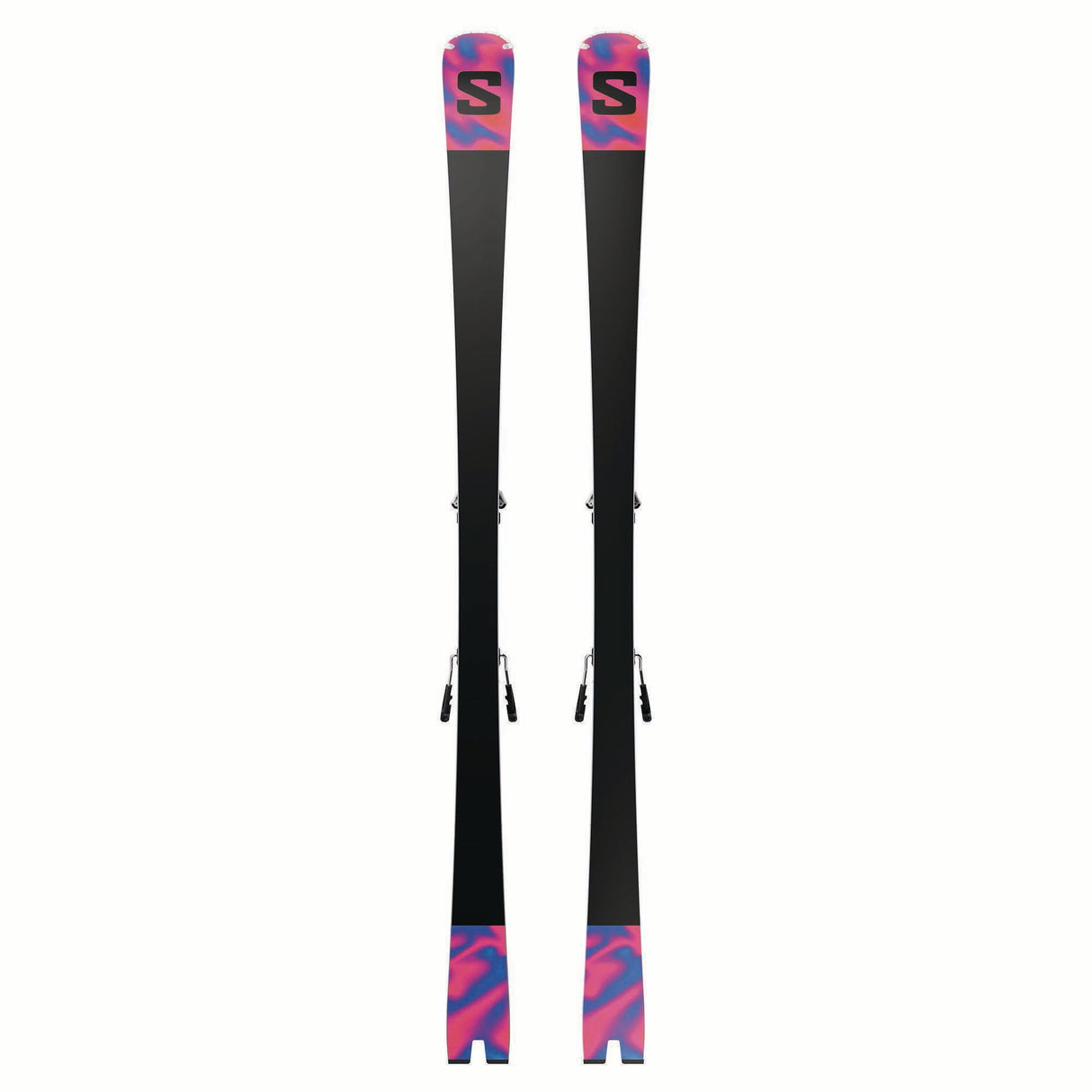 ADDIKTPRO66MI12GW-Pair of Salomon skis with colorful design on a white background