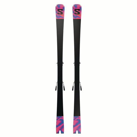 ADDIKTPRO66MI12GW-Pair of Salomon skis with colorful design on a white background