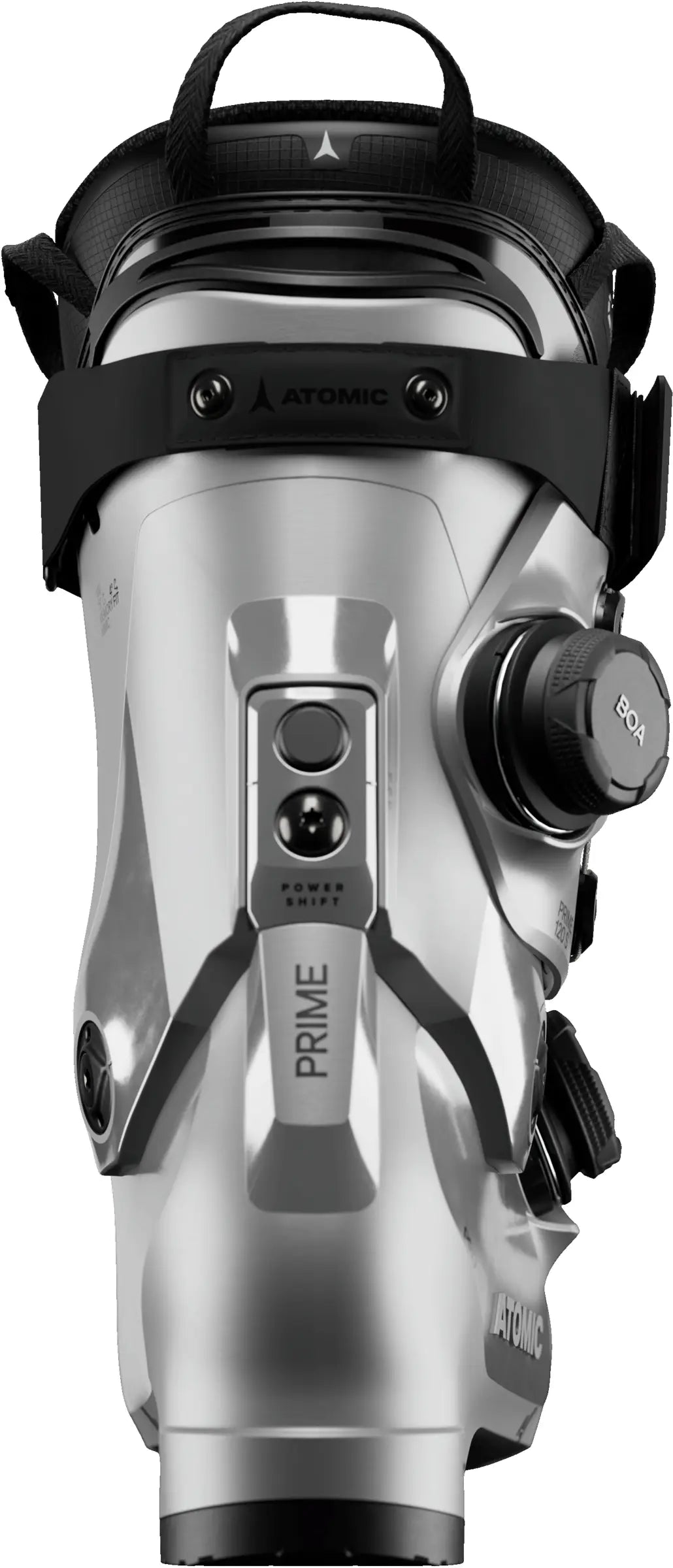 MHawxPrime120SDualBOA-Silver and black Atomic ski boot on a white background