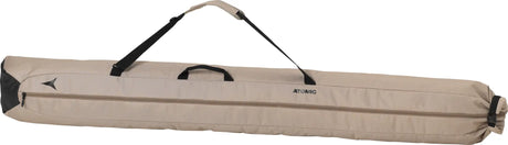 Ski Bag-Beige ski bag with black straps on a white background