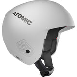 RedsterHelmet- White Atomic Redster adult helmet with a visor, adjustable strap, and ventilation system.