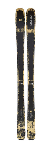ANTIMATTER92- Pair of black and gold skis on a white background