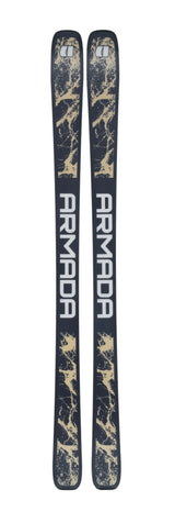 ANTIMATTER92- Pair of black and gold skis on a white background