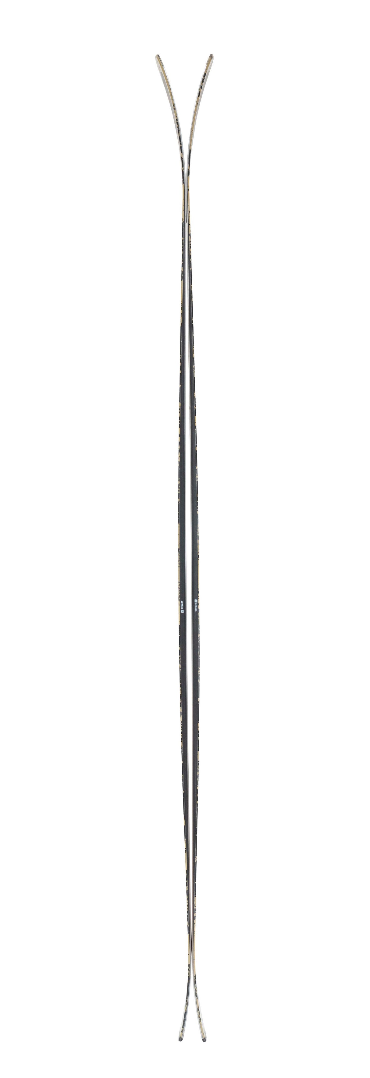 ANTIMATTER92- Pair of black and gold skis on a white background