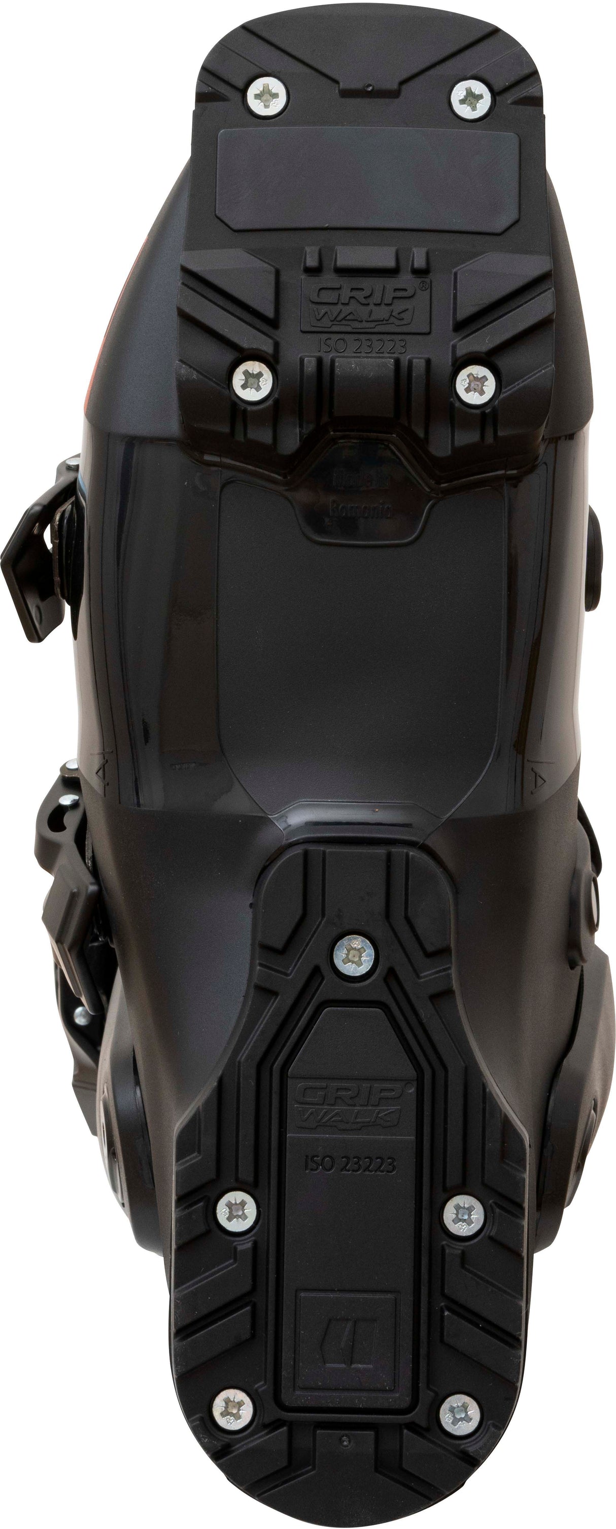 ARONE100- Black and red ski boot with visible brand logo on a white background