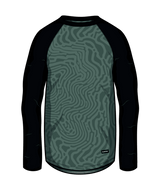 MSkylinerCrewneck- A crewneck long-sleeved baselayer top with a geometric pattern in black and green colors.