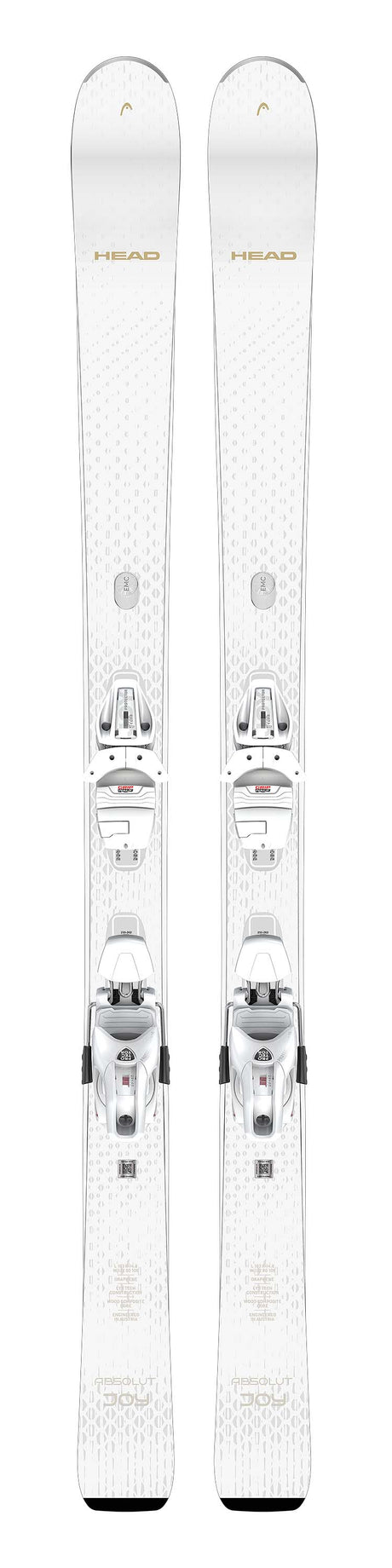AbsolutJoy_Joy9- Two white skis with bindings on a white background