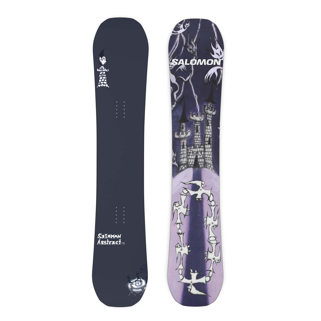 Abstract- Purple multi colored snowboard on a white background