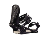 Acacia-Black snowboard bindings with 'Arbor' branding on a white background