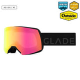 Adapt2S-Glade ski goggles with a black frame and strap, featuring a vibrant pink, orange, and yellow gradient lens. 