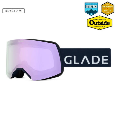 Adapt2S-Glade goggles with purple lens on a white background, featuring Outside and Blister awards.