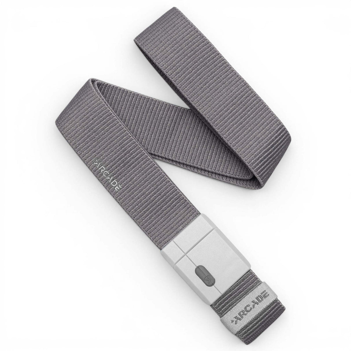 AeroMag-Gray belt with a white buckle on a white background