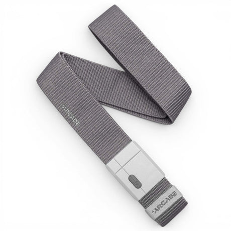 AeroMag-Gray belt with a white buckle on a white background