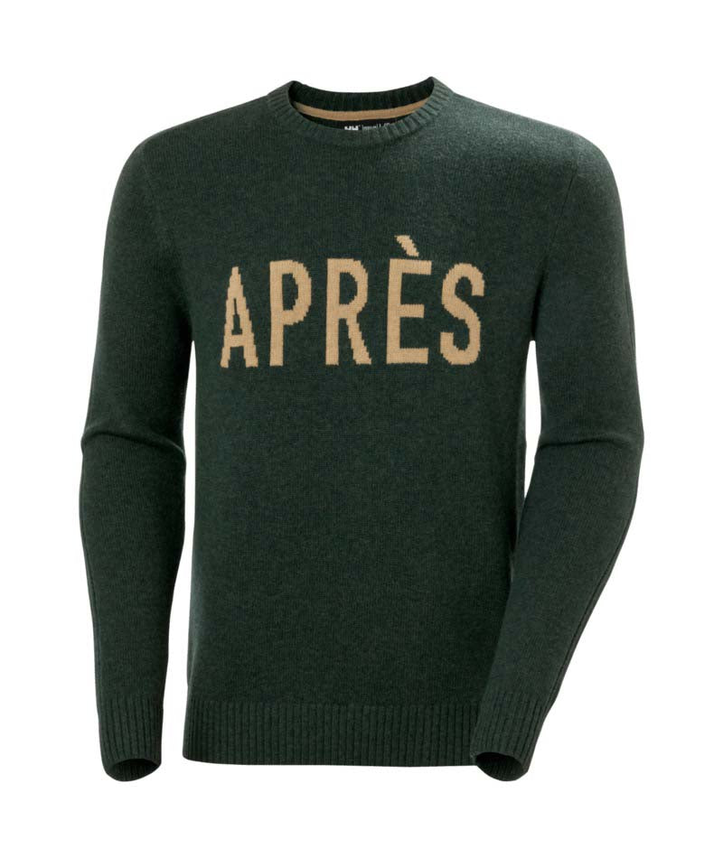 AftonKnitSweater-Green sweater with 'APRÈS' text on a white background