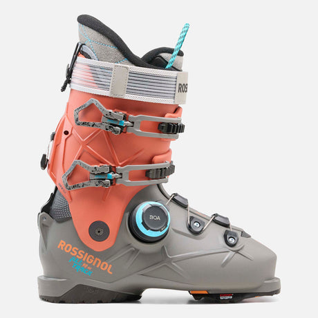 Alltrack90HVBOA- Coral and light brown ski boot on a white background 
