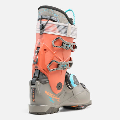 Alltrack90HVBOA- Coral and light brown ski boot on a white background 