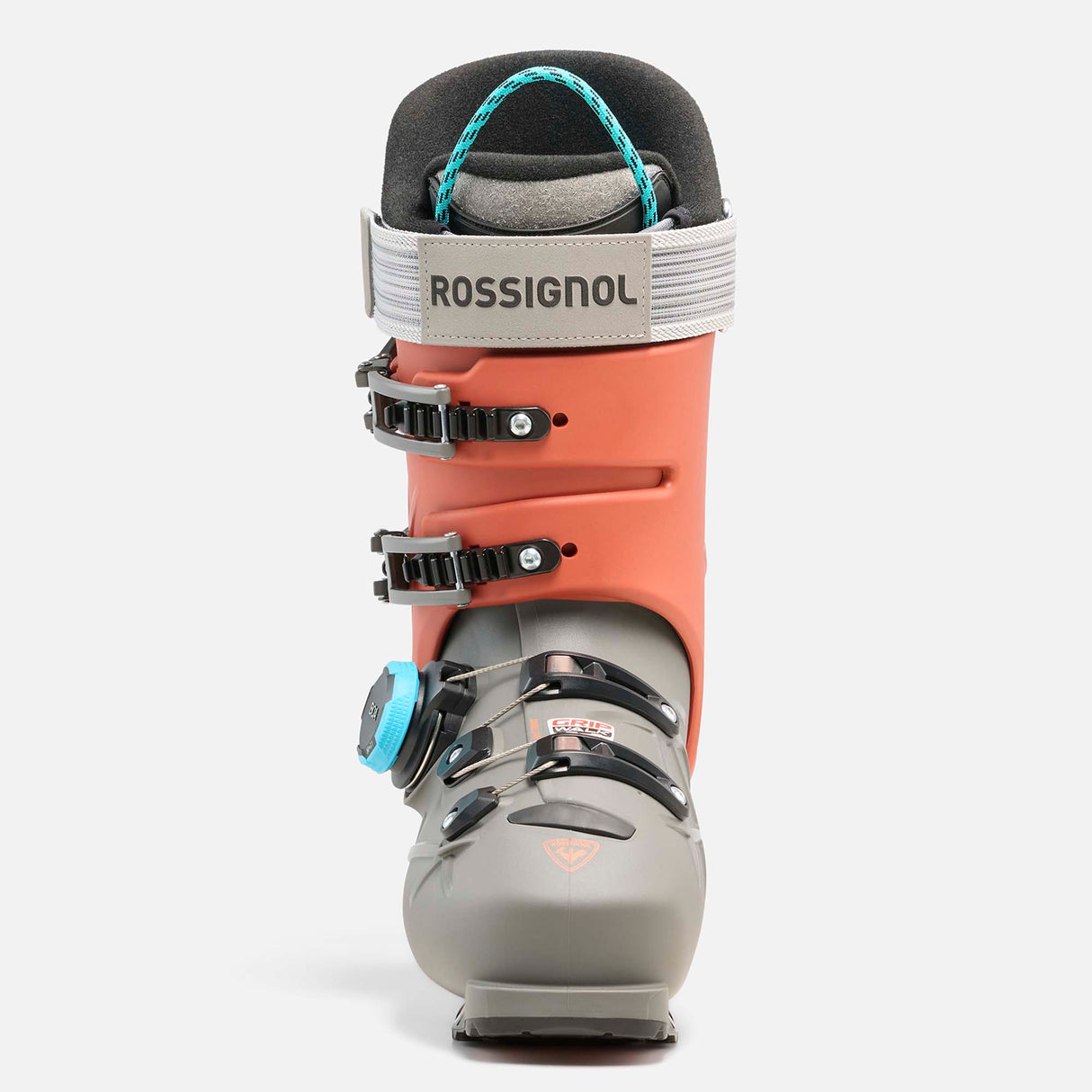 Alltrack90HVBOA- Coral and light brown ski boot on a white background 