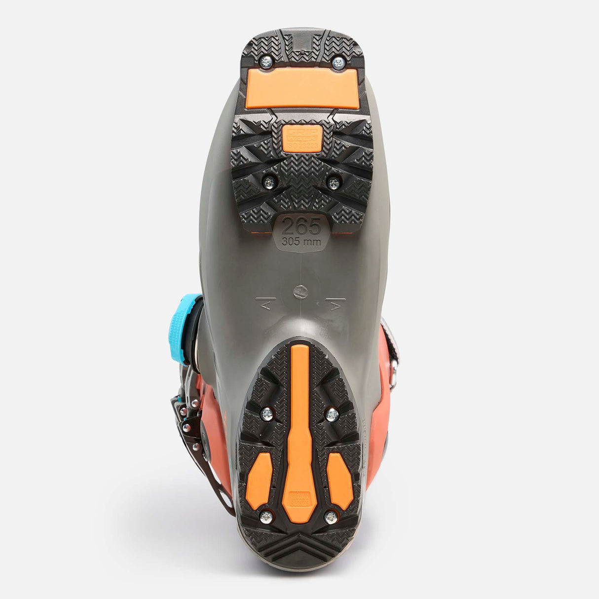 Alltrack90HVBOA- Coral and light brown ski boot on a white background 