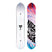 Alpha- Two views of a snowboards, one white and one with a colorful design, on a white background.
