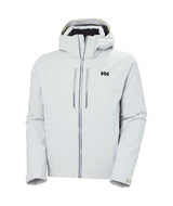 AlphaLifaloftJacket-Light gray hooded jacket with brand logo on a white background