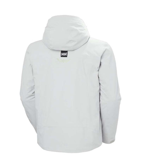 AlphaLifaloftJacket-Light gray hooded jacket with brand logo on a white background