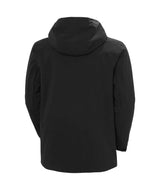 AlphaLongInsulatedJacket-Black jacket with reflective stripes on a white background
