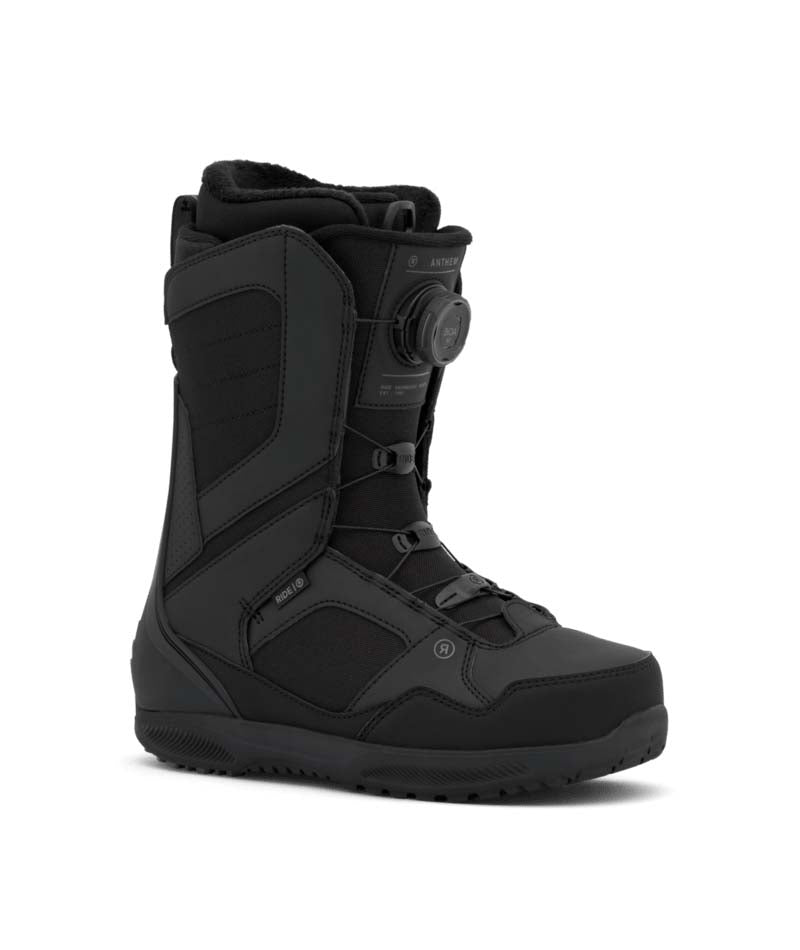 Anthem- Black snowboard boot on a white background