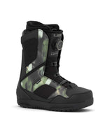 Anthem- Black and green snowboard boot on a white background
