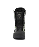 Anthem- Black and green snowboard boot on a white background