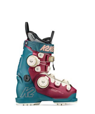 AnthemZonalBOA95- Teal and red ski boot with K2 branding on a white background