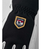 ArmyLeatherPatrol-Pair of black and white gloves with a logo on a white background