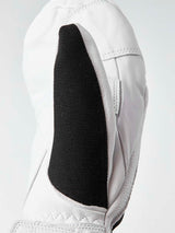 ArmyLeatherPatrolMitt-Pair of white and black mittens with a visible brand logo on a white background
