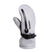WArrcticMitts-Light grey ski glove with black zipper and strap on a light gray background