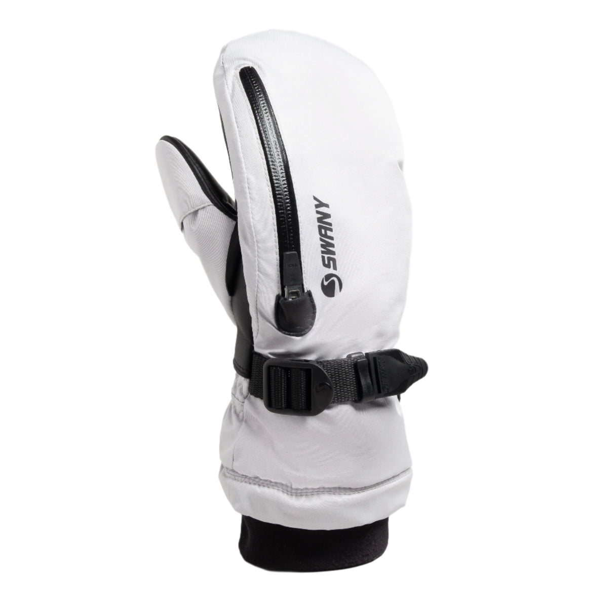 WArrcticMitts-White ski glove with black strap and visible brand logo on a white background