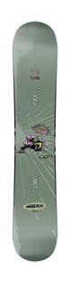 Artifact- Green snowboard deck with a graphic design on a white background