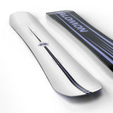 Assassin- White, purple, and black snowboard on a white background