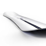Assassin- White, purple, and black snowboard on a white background
