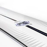 Assassin- White, purple, and black snowboard on a white background