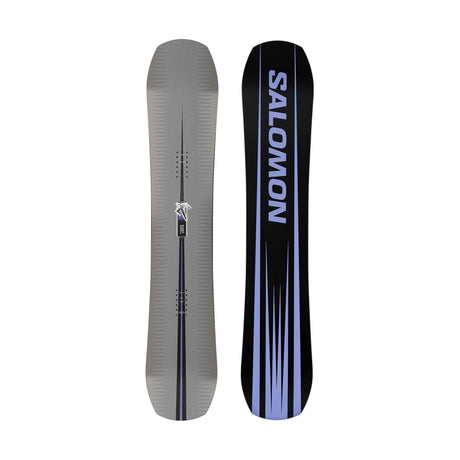 AssassinPro- Grey, purple, and black snowboard on a white background