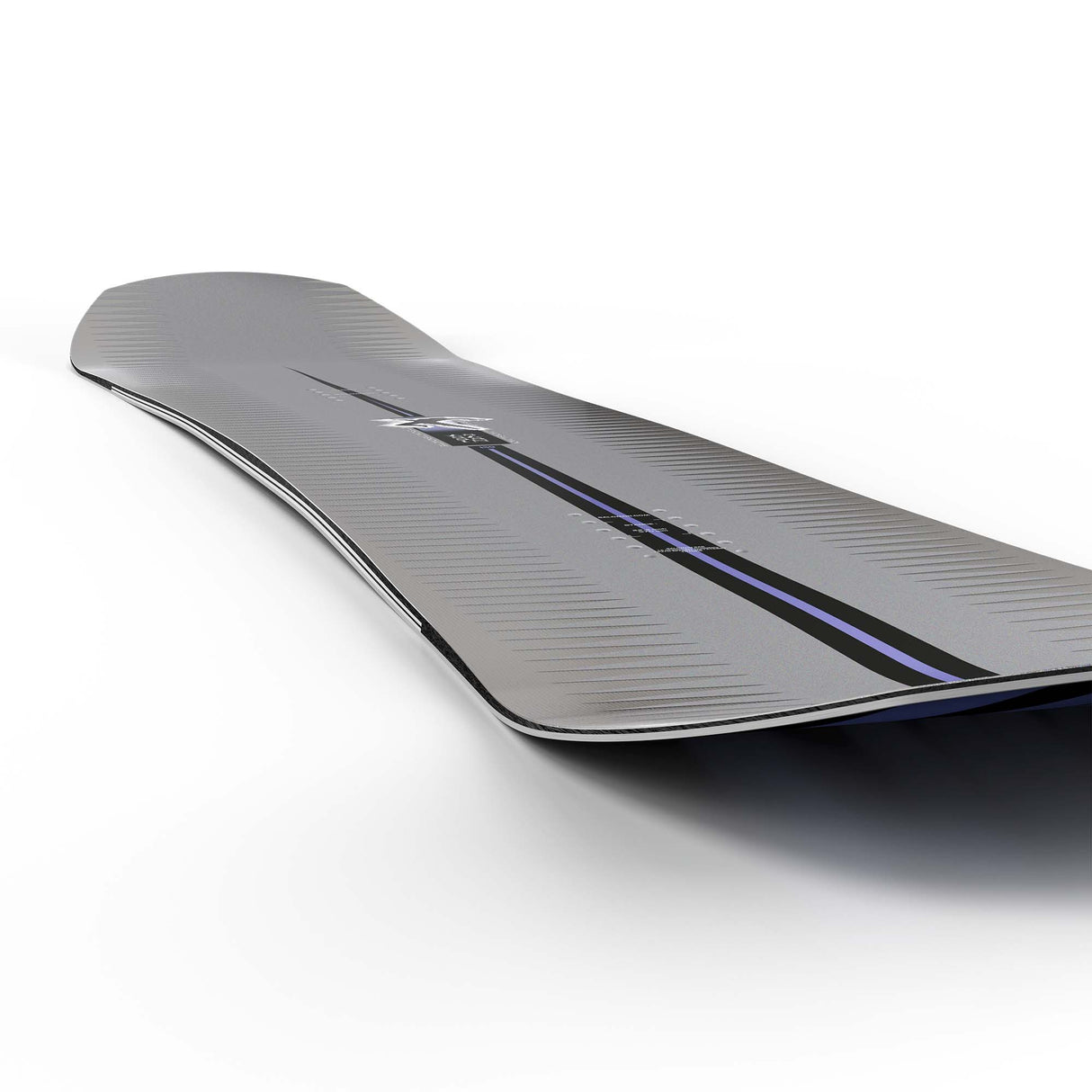 AssassinPro- Grey, purple, and black snowboard on a white background