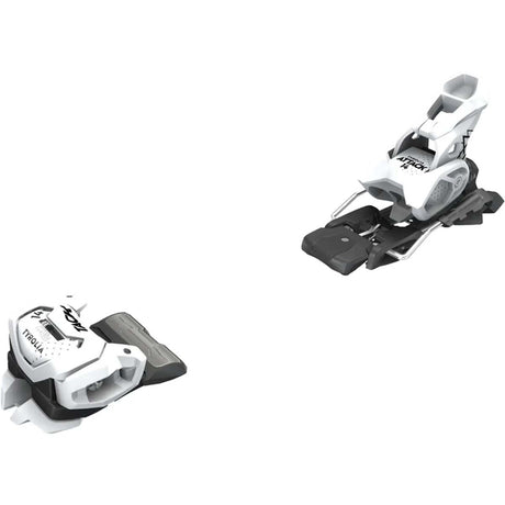 Attack 14-Two white ski bindings on a white background