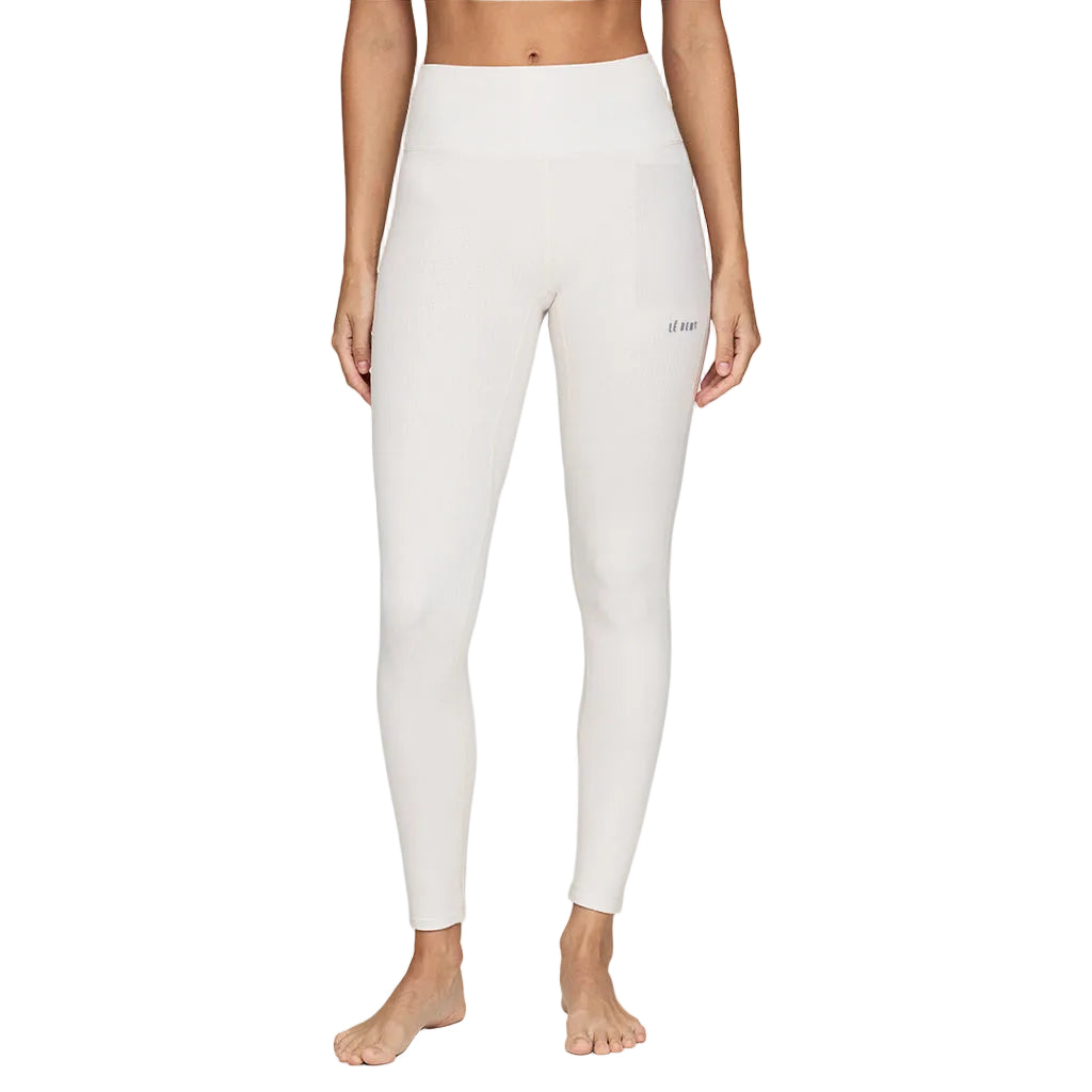 Heavyweight Antarctic Fleece Bottom-White leggings with a brand logo on a white background