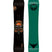 BENCHMARK- Black snowboard with a bull graphic on the top sheet and a green base with a bull on the tail and the 'Never Summer' logo at the tip 