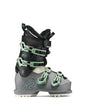 BFC85W-Gray ski boot with green accents on a white background