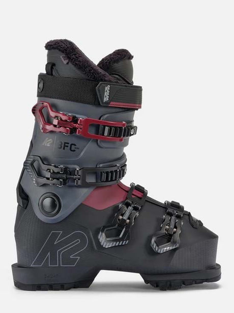 BFC95- Gray ski boot with red accents on a white background