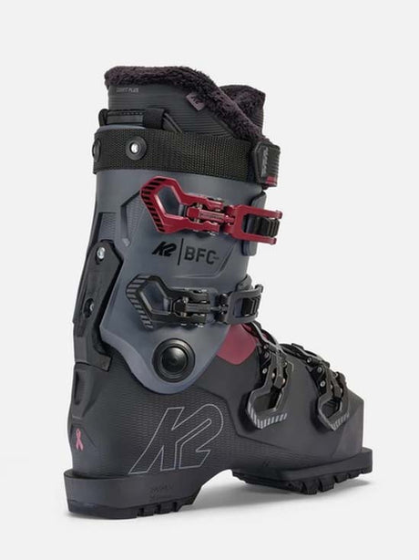 BFC95- Gray ski boot with red accents on a white background