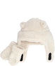 BabyBearSet-White fleece hat and mittens set on a white background