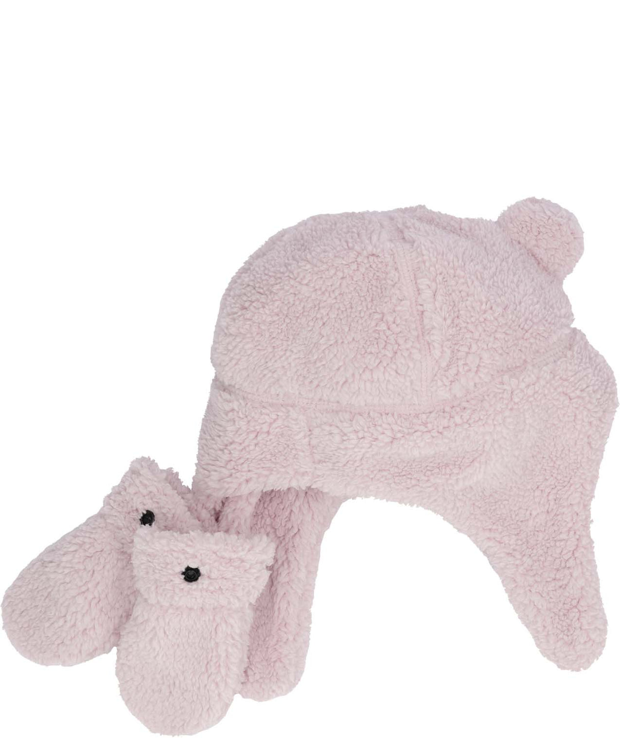 BabyBearSet-Pink fuzzy hat and matching gloves on a white background