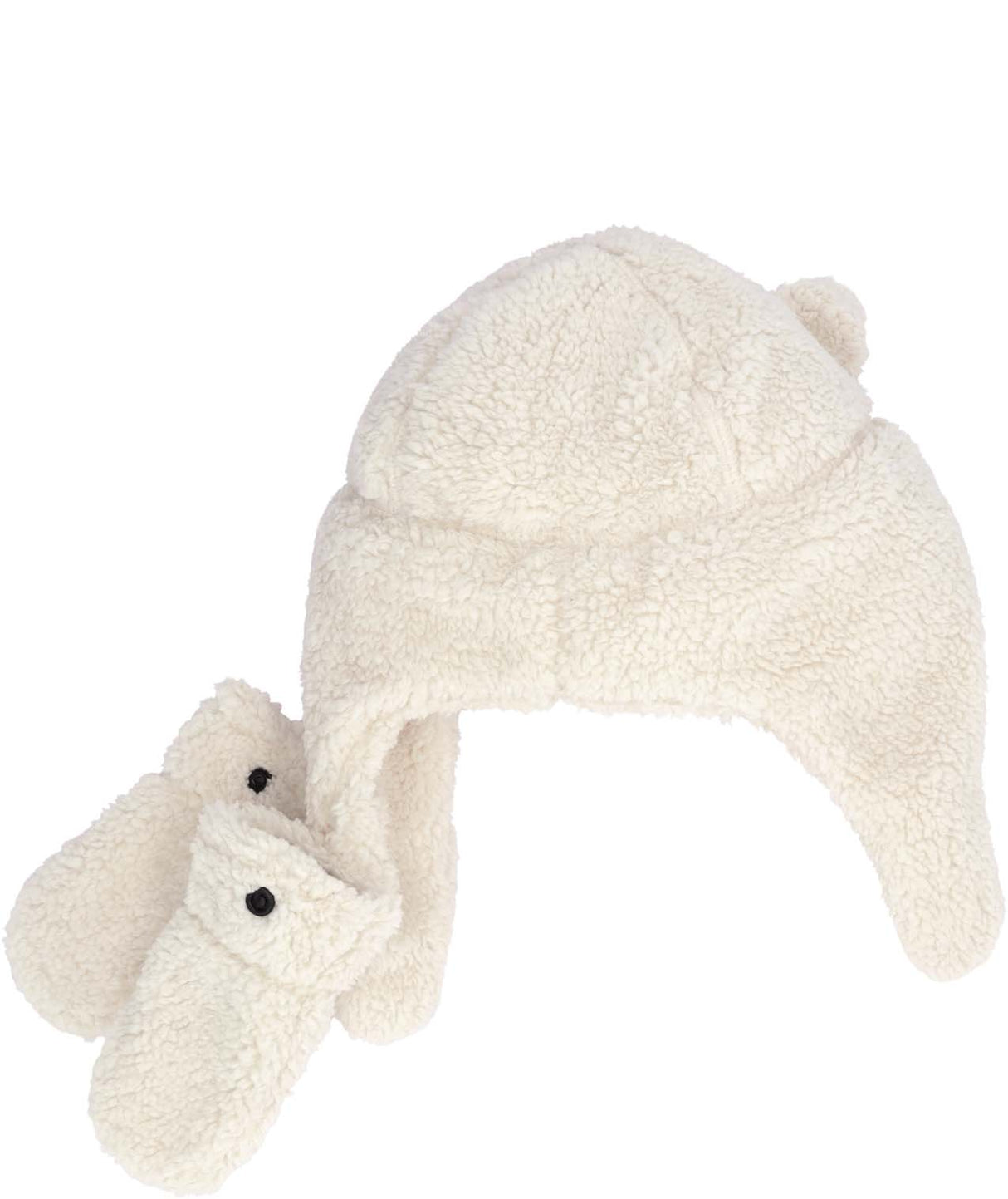 BabyBearSet-White fleece hat and mittens set on a white background