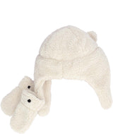 BabyBearSet-White fleece hat and mittens set on a white background